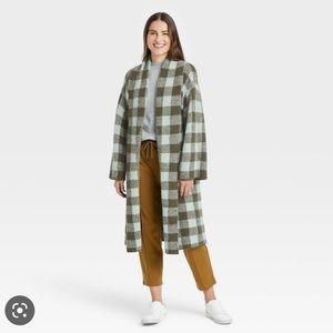 ❌SOLD❌ New Day Brand Green Buffalo Plaid Open Sweater Cardigan Jacket Long